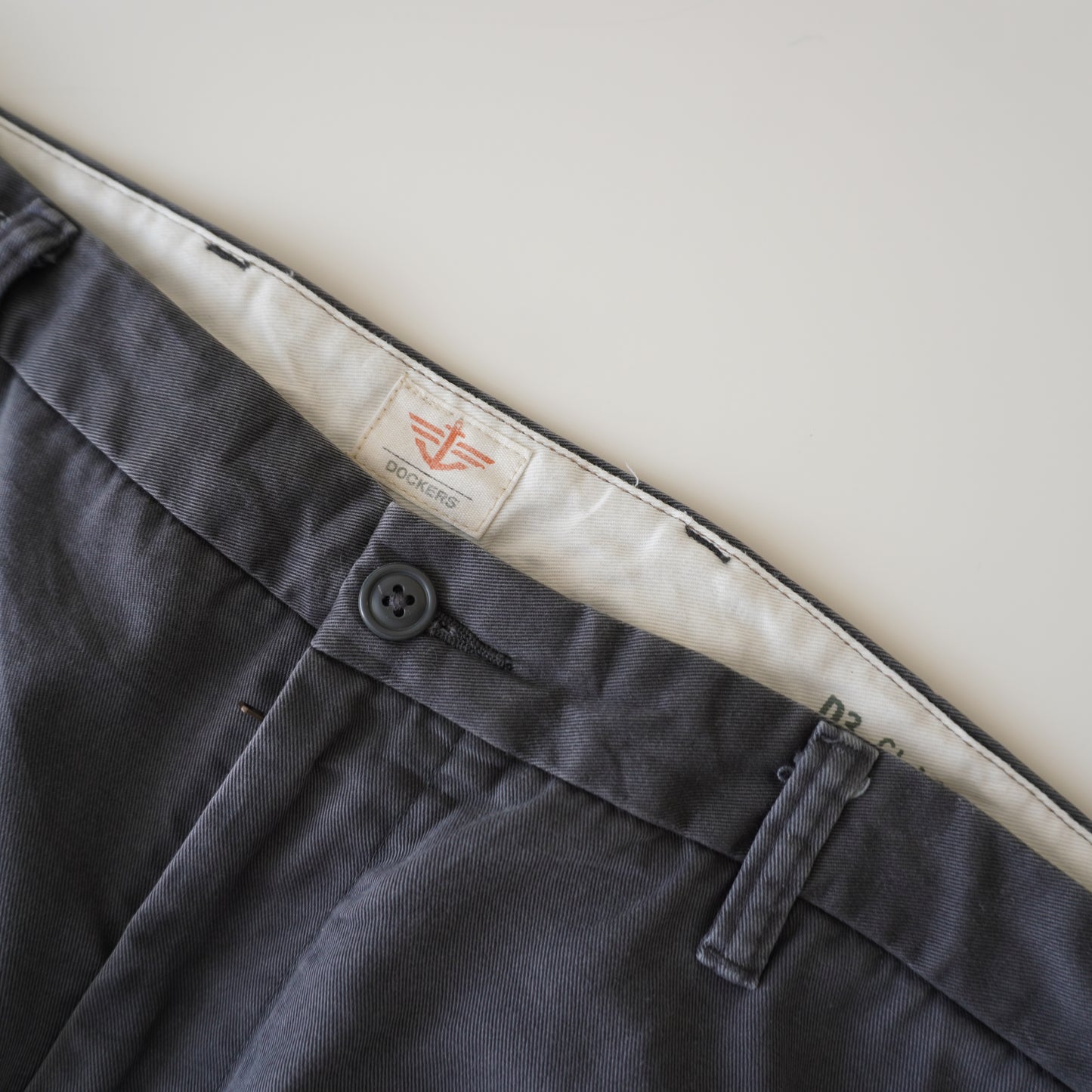Thrifted – Pantalón Dockers Gris Grafito D3 Classic Talla 36x34 USA (CL 46–48) | Cintura 48 cm | Largo 112 cm | Talón 23 cm