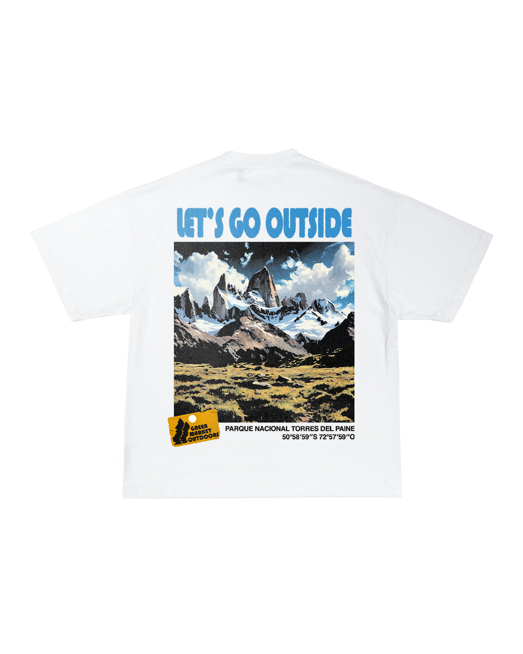 GO OVERHEAD - Polera Torres del Paine blanca básica suelta, estilo Street y confort premium