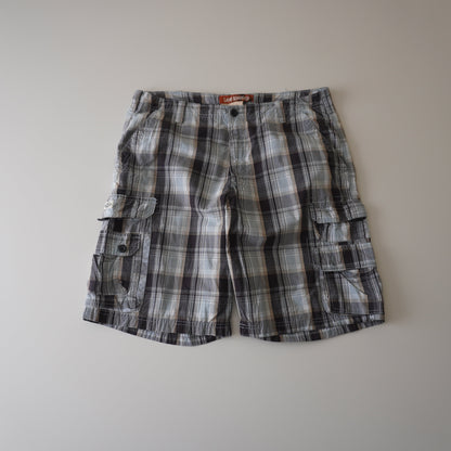 Thrifted – Short Cargo Celeste Lee Dungarees con Líneas Negras, Blancas y Beige Talla 36 USA | Cintura 48 cm | Largo 55 cm