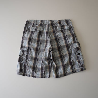 Thrifted – Short Cargo Celeste Lee Dungarees con Líneas Negras, Blancas y Beige Talla 36 USA | Cintura 48 cm | Largo 55 cm