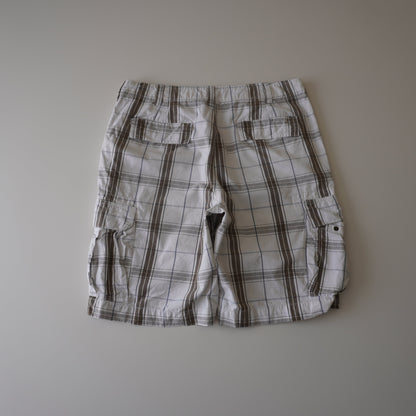 Thrifted – Short Cargo Blanco Fall Creek con Líneas Café y Azul Talla 32 USA | Cintura 45 cm | Largo 54 cm