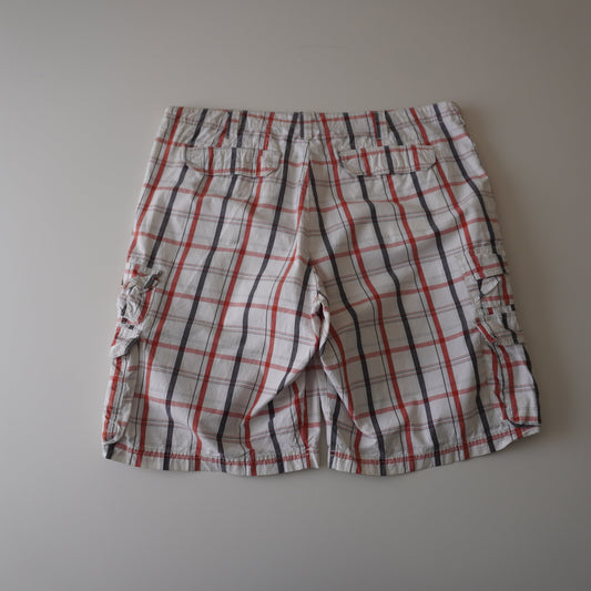 Thrifted – Short Cargo Blanco Lee Dungarees con Líneas Naranjas y Negras Talla 40 USA | Cintura 53 cm | Largo 58 cm