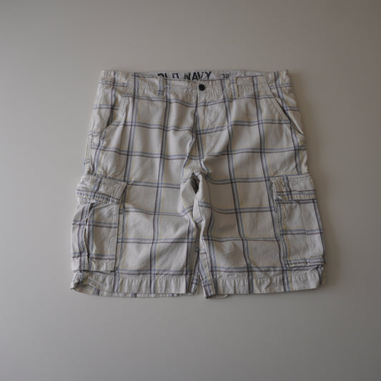 Thrifted – Short Cargo Blanco Lee Dungarees con Líneas Grises y Azul Marino Talla 32 USA | Cintura 54 cm | Largo 54 cm