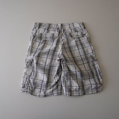 Thrifted – Short Cargo Blanco Lee Dungarees con Líneas Azules y Café Talla 29 USA | Cintura 49 cm | Largo 50 cm