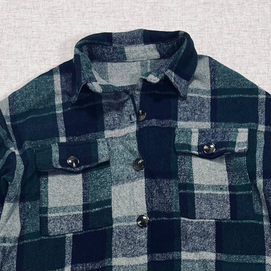 Thrifted – Camisa GRUESA Franela Tipo Abrigo Verde/Azul Talla S