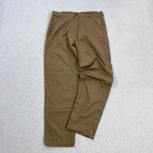 Thrifted – Pantalón Carpenter Wrangler Café Forrado Talla 36x34 (CL L) | Cintura 50 cm | Largo 120 cm | Talón 24 cm