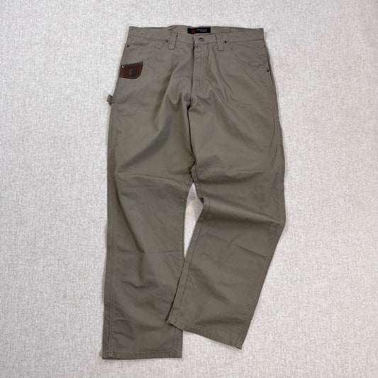 Thrifted – Pantalón Wrangler Carpenter Café Ripstop Talla 38x32 (CL XL) | Cintura 49 cm | Largo 114 cm | Talón 25 cm