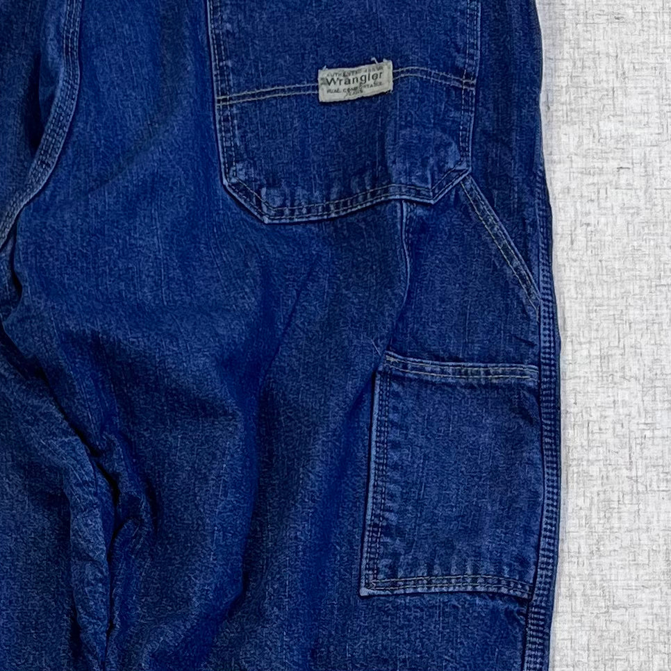 Thrifted – Jean Carpenter Azul Denim Wrangler Talla 36x30 USA (CL 50–52) | Cintura 47 cm | Largo 100 cm | Talón 23 cm
